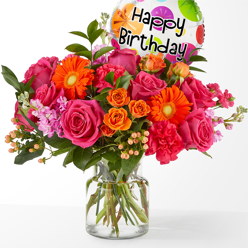 Fiesta Bouquet with Birthday Balloon – Bella Rose, Rialto CA