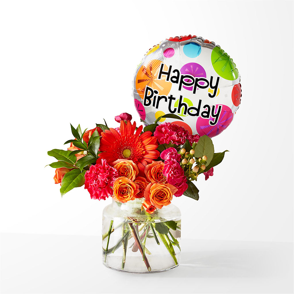 Fiesta Bouquet with Birthday Balloon – Bella Rose, Rialto CA