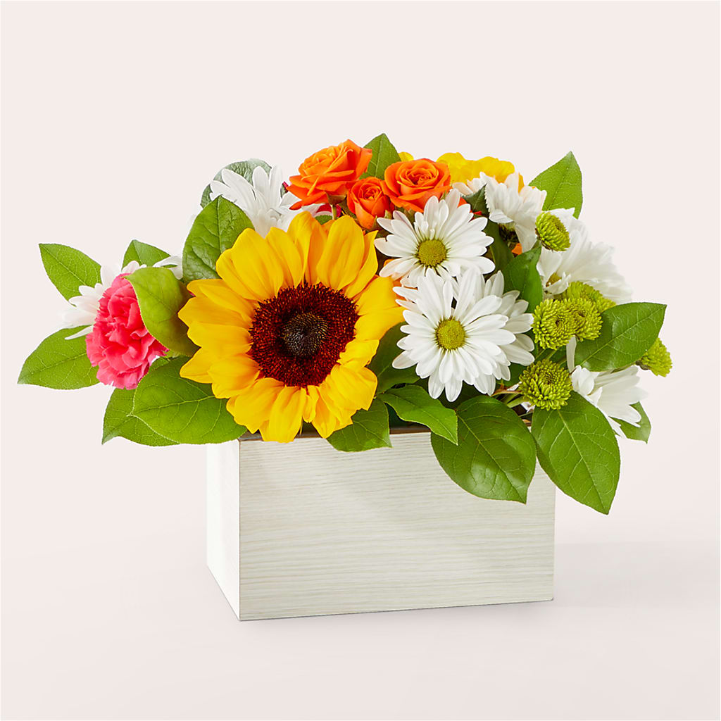 Sun-drenched Blooms Box Bouquet – Bella Rose, Rialto CA