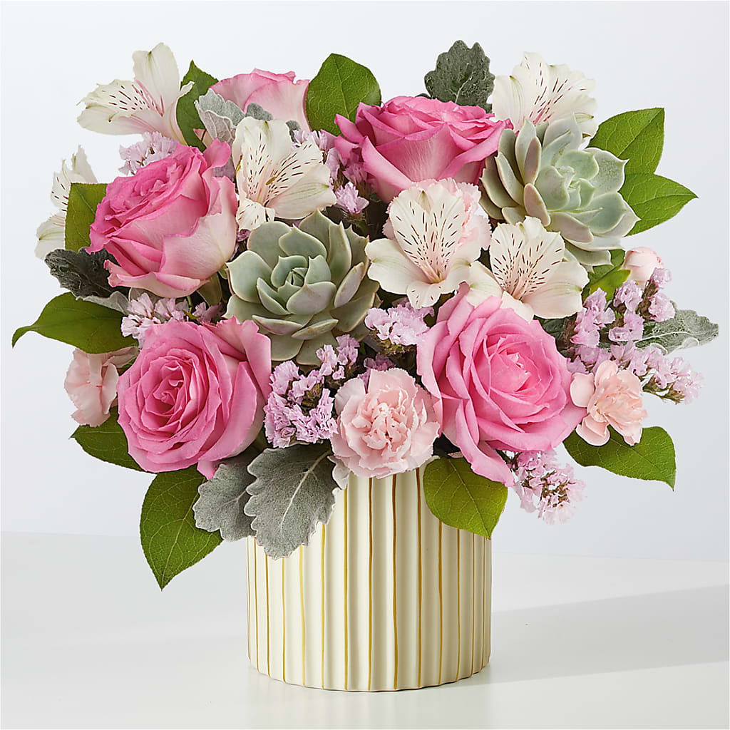Dusty Rose Bouquet with Ivory Vase – Bella Rose, Rialto CA