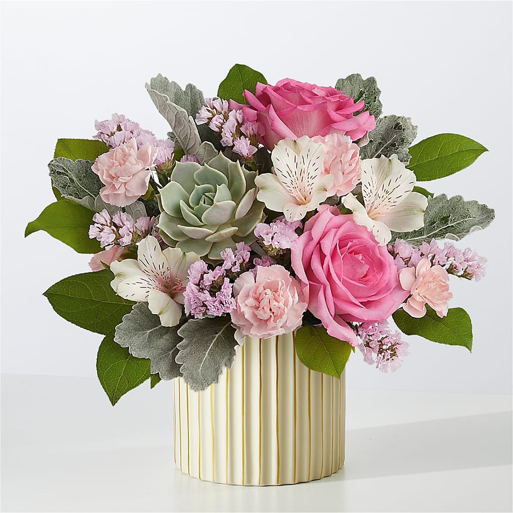 Dusty Rose Bouquet with Ivory Vase – Bella Rose, Rialto CA