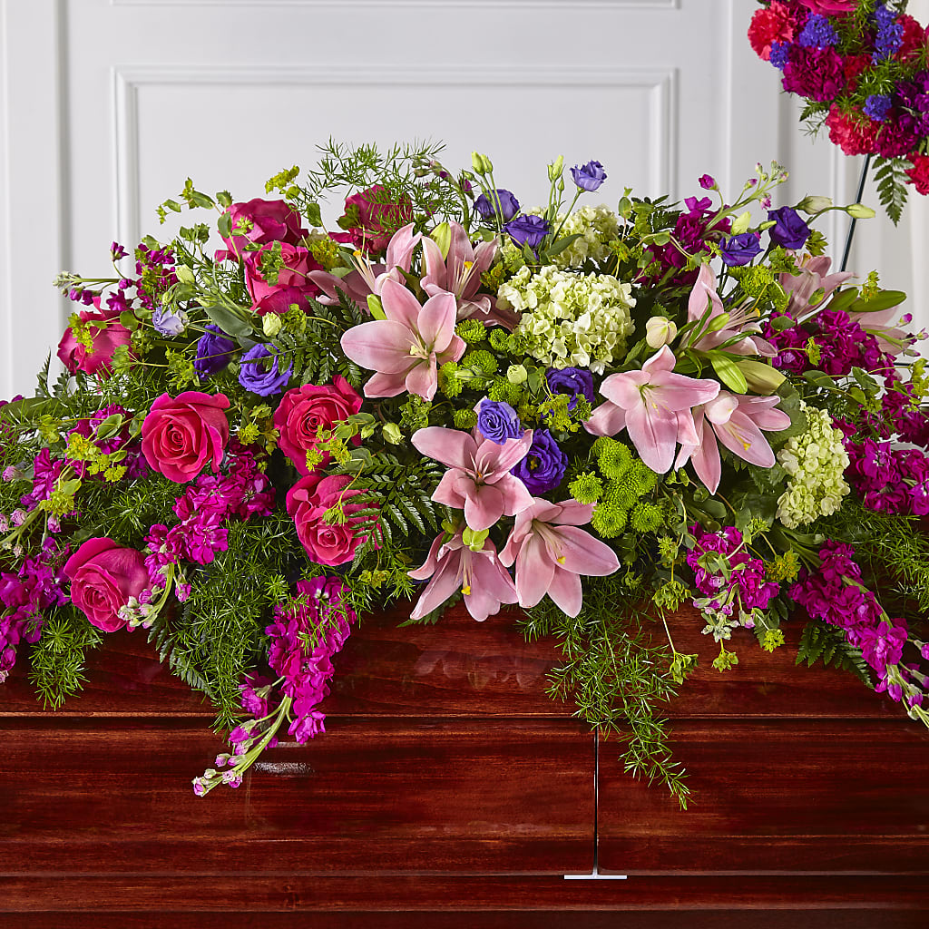 Radiant Tribute Casket Spray – Bella Rose, Rialto CA