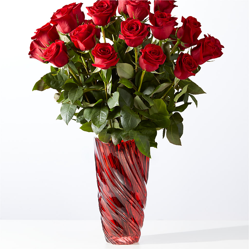 Classic Love Red Rose Bouquet with Luxe Swirl Vase – Bella Rose, Rialto CA