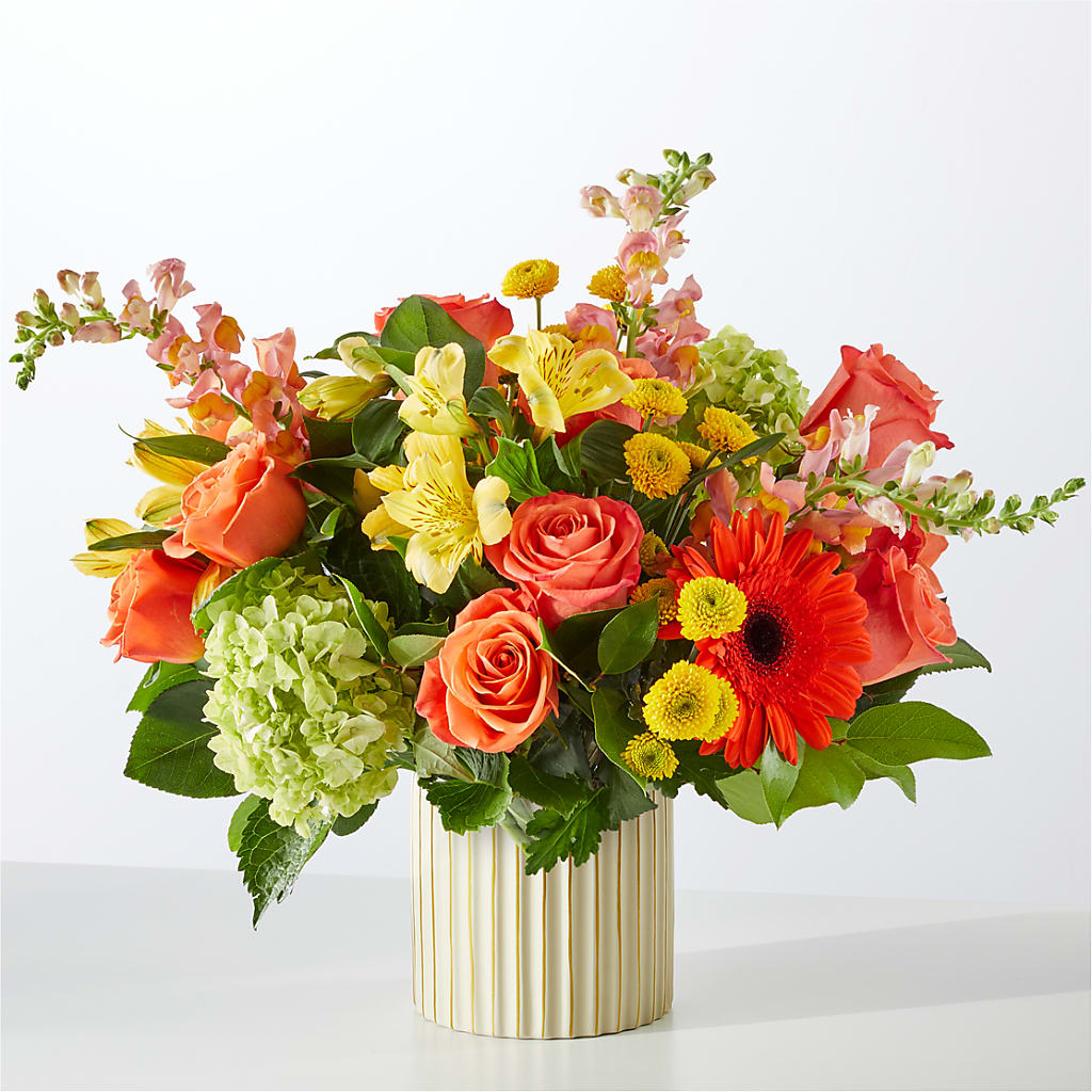 Autumn Sunshine Bouquet with Ivory Vase – Bella Rose, Rialto CA