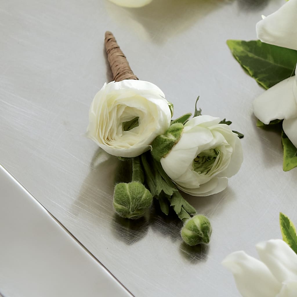 White Ranunculus Boutonniere – Bella Rose, Rialto CA