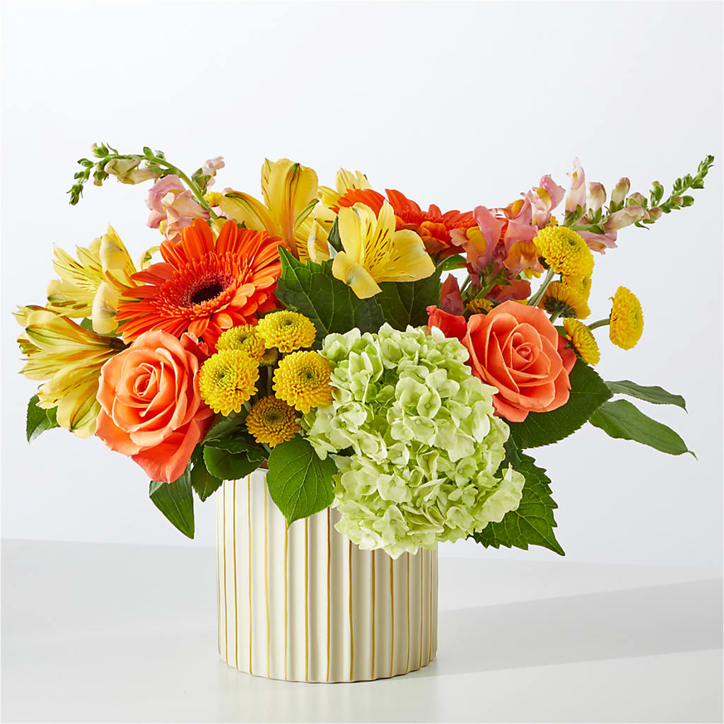 Autumn Sunshine Bouquet with Ivory Vase –  Bella Rose, Rialto CA