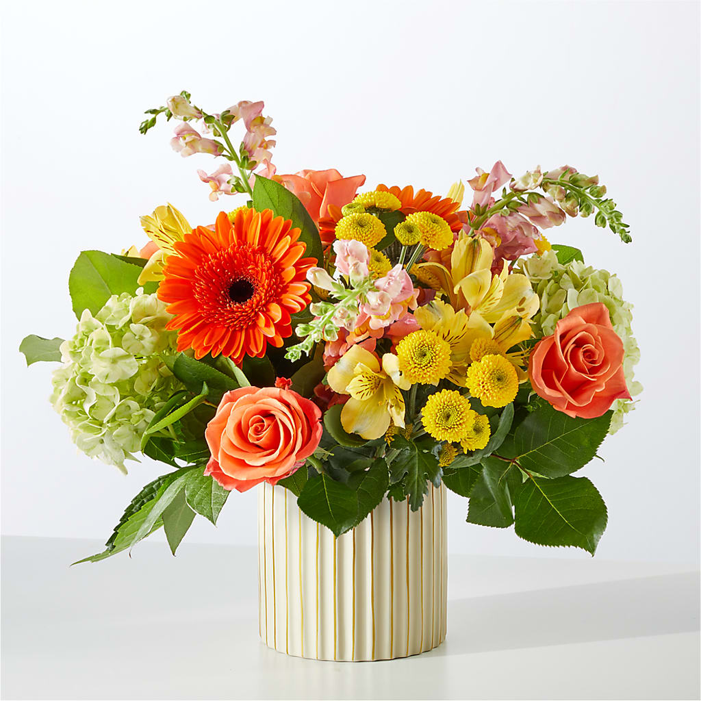 Autumn Sunshine Bouquet with Ivory Vase –  Bella Rose, Rialto CA