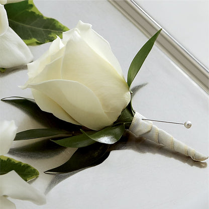 White Rose Boutonniere –  Bella Rose, Rialto CA